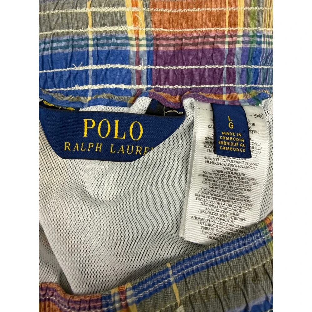 Polo Ralph Lauren Mens Madras Plaid Swim Trunks Multicolor Mesh Lined Large
